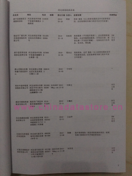 河北美容院企業(yè)黃頁收錄了最新的河北美容院企業(yè)名單，具有極高的營銷價值，實實在在提高銷售業(yè)績