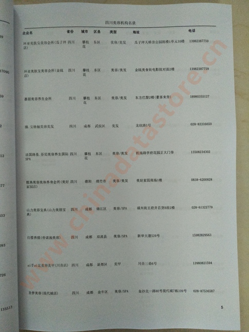 四川美容機(jī)構(gòu)企業(yè)黃頁(yè)收錄了最新的四川美容機(jī)構(gòu)企業(yè)名單，具有極高的營(yíng)銷價(jià)值，實(shí)實(shí)在在提高銷售業(yè)績(jī)